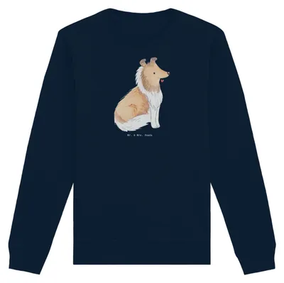 Produktbild von Mr. & Mrs. Panda Rundhals Pullover Langhaar Collie Moment Größe XL - French Navy - Geschenk, Baumwoll Sweatshirt, Pulli, Sweater, Britischer Hütehund