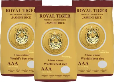 Produktbild von Royal Tiger Jasminreis Duftreis Premium Gold, 3x 1kg Beutel, Langkornreis