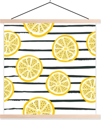 Produktbild von MuchoWow® Textilposter Zitrone - Sommer - Pastell 60x60 cm mit holzfarbenen Rahmen - Wanddekoration