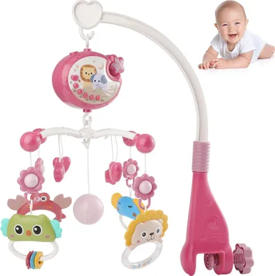 Produktbild von Babybett Mobile - Musik-Mobile mit Projektor - Blinkende Lichter - Tierfiguren -  - 7–12 Monate - Rosa