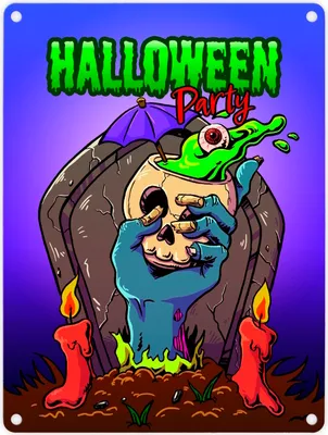 Produktbild von Metallschild in 15x20 cm mit Halloween Party Motiv und schauriger Zombiehand