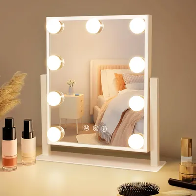 Produktbild von ZMH Schminkspiegel mit Beleuchtung Hollywood Spiegel Vanity Mirror mit 9 LED Klein Kosmetikspiegel mit Licht 360° Drehung Tischspiegel 3 Modi schminktischspiegel Touch Hollywoodspiegel Dimmbar
