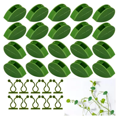 Produktbild von 100 Stück Pflanzenclips, selbstklebende Pflanzenhalter, 50 grüne Blattförmige Rankenhalter und 50 weiße Pflanzenbefestigungsclips, Kletterhilfe für Garten, Gemüse und Kabelorganisation