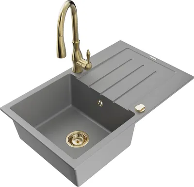 Produktbild von Mexen Bruno 1 Becken-Granitspüle mit Abtropffläche und Mischbatterie Savita, Grau - 6513-71-672601-50