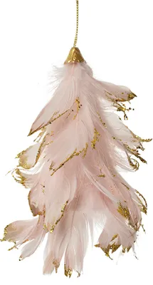 A decorative feather ornament shaped like a Christmas tree.