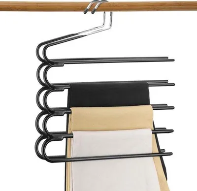 Produktbild von Mehrstöckiger Hosenhalter für Jeans, Kleiderschrank, Edelstahl, platzsparend, 5 Etagen, für Krawatten, Schals, Hosen, 2 Stück