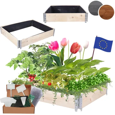 Produktbild von MODO24 Hochbeet Holz, Noppenfolie, Pflanzrahmen, Kräuterbeet, Gemüsebeet, Massivholz Kiefer, 20x120x100 cm, Natur Imprägniert, ZP10