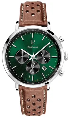 Produktbild von Pierre Lannier Herren-Chronograph 43mm Grün Zifferblatt Edelstahl Leder austauschbares Armband 50m wasserdicht