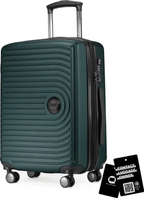Produktbild von Mitte - Handgepäck-Koffer + digitaler Gepäckanhänger Kofferschild, Kabinentrolley XL-Erweiterung Bordgepäck Hardcase Handkoffer Flugzeug Carry-On 55 L TSA,Waldgrün