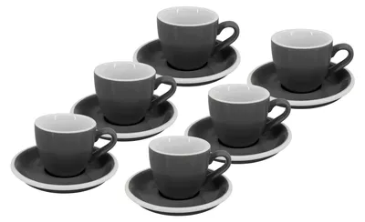 Immagine prodotto di Set di 6 pezzi - Tazza da caffè con piattino Roma, 75 ml, grigio