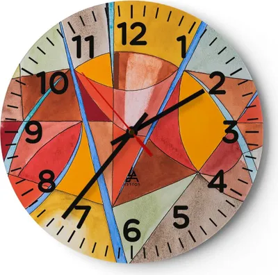 Produktbild von Wanduhr - Rund - Glasuhr - Abstraktion modern - 40x40cm - Schleichendes Uhrwerk - Lautlos - zum Aufhängen bereit - Dekoration Modern - Wanddekoration aus Glas - C4AR40x40-3960
