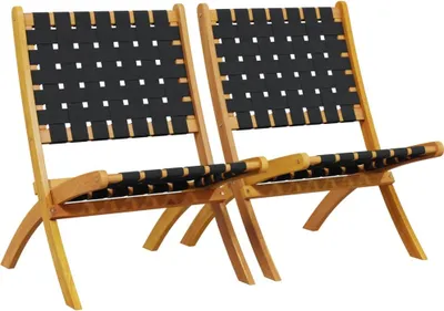 Image de vidaXL, 2 chaises pliantes, noires, en bois d'acacia massif avec revêtement en tissu