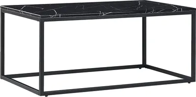 Produktbild von BELIANI Couchtisch Schwarz 60 x 100 cm Marmor Optik Holzfurnierte MDF Tischplatte Rechteckig Modern