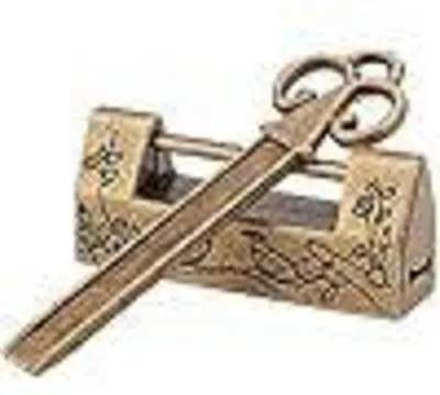 Productafbeelding van Miniatuur hangslot, Chinees design, egelbloem, ladeslot met sleutel, antiek messingkleur