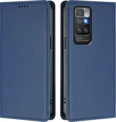 Immagine prodotto di Custodia in pelle per Xiaomi Redmi 10 4G, flip case magnetico in Finto cuoio con supporto Blu scuro