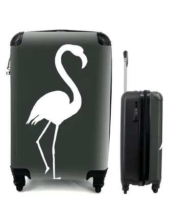 Produktbild von MuchoWow® Koffer Handgepäck Trolley Rollkoffer Kleine Reisekoffer mit 4 Rollen - Scherenschnitt - Flamingo - Weiß - Cabin Size < 55x40x23 cm & 55x40x20 cm - Fotokoffer - Kabinenkoffer - Boardgepäck - Reise-Box - Reisekoffer - Reisegepäck - Koffer mit Bild - Trolley für Kinder