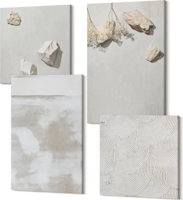 Obrázok produktu pre Foto na plátno – 4-dielny set obrazov – Moderné nástenné umenie – Vysoká kvalita – 2x40x40 cm + 2x40x60 cm – Hotové na zavesenie – Piesok, kamene a opotrebovaná textúra v boho štýle