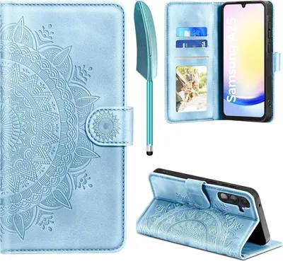 Image de EASDNB Samsung Galaxy A25 Housse en cuir Bleu ciel Stand Fonction Magnet Wallet Case