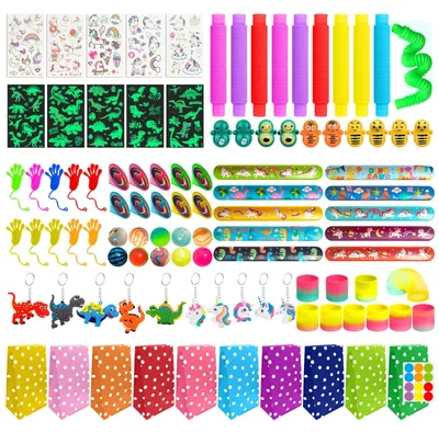 Produktbild von PUWOWYE Kindergeburtstag Mitgebsel Set, 100 PCS Pinata Kindergeburtstag Gastgeschenke Dino Einhorn Schatztruhe, Gastgeschenke Kinder für Mädchen Jungen für Schülerbelohnung, Party Give Aways