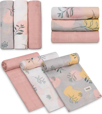 Produktbild von Lionelo Windeln Bamboo Set 3 Stück natürliche mullwindeln Bambus 70x70, vom 1. Lebenstag, antibakteriell, antimykotisch, hypoallergisch, sanft - Leaf
