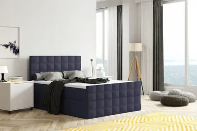 Produktbild von Bett, Boxspringbett MERA mit Fußteil, Bettkästen, OHNE Topper, Doppelbett, Stauraum, Federkern, 180x200 cm (Blau - Inari 80)
