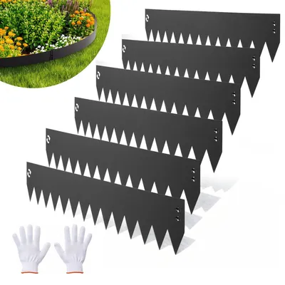 Produktbild von Gartenumrandung aus verzinktem Stahl, 6er-Pack, 1016 x 203 mm, Metallumrandung für den Garten mit 6 Befestigungsklammern, biegsame Gartenumrandung aus Metall für Blumenbeete und Gartenwege, schwarz
