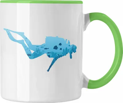 Produktbild von Trendation - Taucher Grafik Tasse Geschenk für Tauchlehrer Geschenkidee Lustig Tauchen Tauchsport Meer See (Grün)