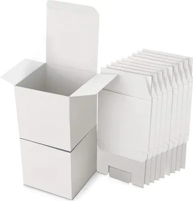 Produktbild von 25 Stück Kraftpapier Geschenkboxen Weiß 10x10x10 cm Feier Geburtstag Hochzeit - Kartonboxen mit Deckel für Geschenke