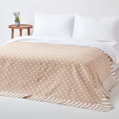 Produktbild von HOMESCAPES Sternchenmuster-Überwurf, 100% Baumwolle, beige, 150 x 200 cm