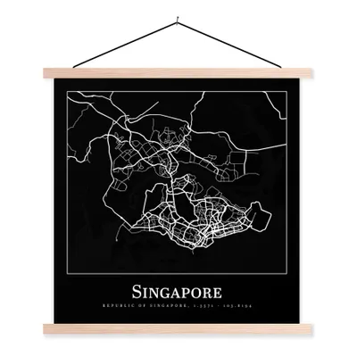Produktbild von MuchoWow® Textilposter Singapur - Karte - Stadtplan 120x120 cm mit holzfarbenen Rahmen - Textil-Poster