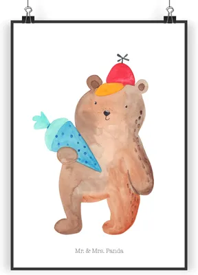 Produktbild von Mr. & Mrs. Panda Bild Bär Schultüte DIN A3 - Weiß - Geschenk, drucke, Erster Schultag, Plakat, Grundschule, Schulanfang, Deko, Einschulung, Wandbild, wanddeko, Teddy