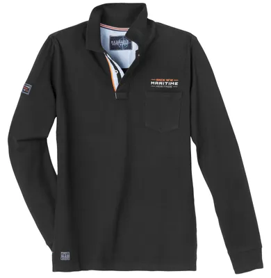 Produktbild von Redfield Übergrößen Langarm-Poloshirt maritim schwarz