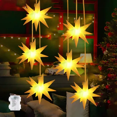 Produktbild von Salcar 6er Pack 3D Sterne LED-Lichterkette Batteriebetrieben Innen LED 1.5m Lichtervorhang Fenster Innen Weihnachten Deko