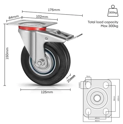 Image de Roulettes pour meubles - Roulettes robustes pour charges lourdes - Roulettes de transport - Lot de 4 - 125 mm - Roulettes directionnelles - es RoHS
