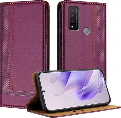 Produktbild von Handyhülle für TCL 20 R 5G Leder Flip Klappbare Schutzhülle mit Standfunktion Lila