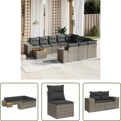 Produktbild von The Living Store 11-tlg. Garten-Sofagarnitur mit Kissen Grau Poly Rattan