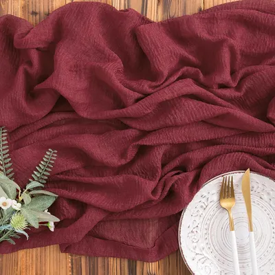 Zdjęcie produktu dla Bieżnik z muślinu, kolor bordowy, 80 cm x 3 m, można prać