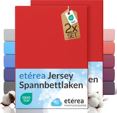 Produktbild von etérea Spannbettlaken Jersey 2 Stück - 80x160 cm - Bettlaken - 100 % Baumwolle - Rot
