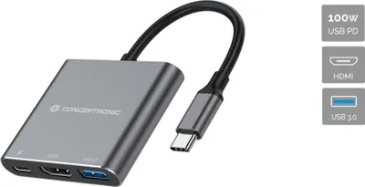 Produktbild von Conceptronic DONN18G 3-in-1 USB 3.2 Gen 1 Dockingstation, HDMI, USB 3.0, 100W USB PD