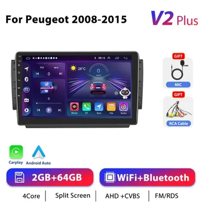 Obrázek produktu pro Peugeot 2008/208 2012–2018 – Autorádio s Androidem 13, formát 2-DIN – dotykový displej 25,4 cm – CarPlay – paměť 2+64 GB – Bluetooth/Wi-Fi – ovládání na volantu