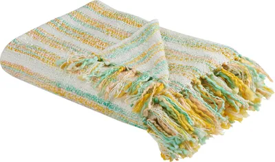 Obrázok produktu pre BELIANI Prikrývka žltá a zelená bavlna akryl 130 x 170 cm pruhovaný vzor strapce boho štýl obývacia izba spálňa