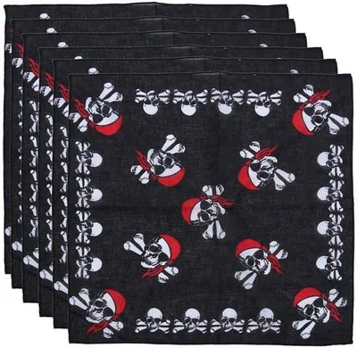 Productafbeelding van Zes katoenen piratenbandana's met doodskopmotief - geschikt voor volwassenen en kinderen - ademend en comfortabel