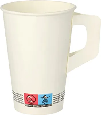 Produktbild von 80 Trinkbecher mit Henkel, Pappe 0,2 l Ø 7 cm · 9,7 cm weiss
