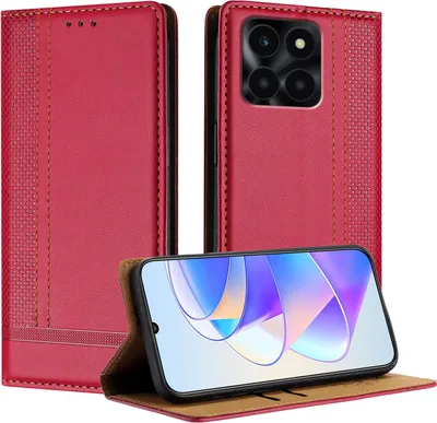 Produktbild von Handyhülle für Honor X6A Leder Flip Klappbare Schutzhülle mit Standfunktion Rot