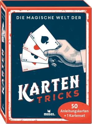 Produktbild von moses. Die magische Welt der Kartentricks, 33 magische Kartentricks zum Üben, tolle Zaubertricks mit 50 Anleitungskarten & Skat-Kartenset, Zauberspiel für Einsteiger in Geschenkbox
