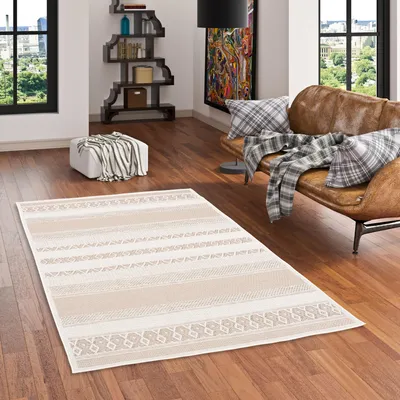 Produktbild von In & Outdoor Teppich Flachgewebe Ottawa Beige Stripes, Größe:120x170 cm