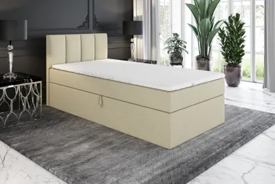 Produktbild von Boxspringbett, Jugendbett GUNNAR 90x200 (Rechts) mit Bettkästen, Bonell-Matratze und Topper. Farbe: Beige.