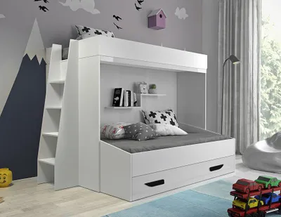 Productafbeelding van Hoogslaper "Party 17", kinderbed, etageslaapbank, 90x200 cm, hoogglans, kleur naar keuze