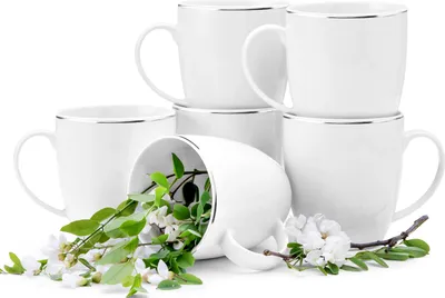 Obrázek produktu pro Konsimo hrnek 6 ks "BOSS", vhodný do mikrovlnné trouby a myčky nádobí, bílý, porcelán, elegantní, 380 ml