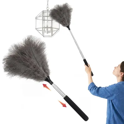 Ausziehbarer Straußenfeder-Staubwedel 40–116 cm, 18 cm Federkopf